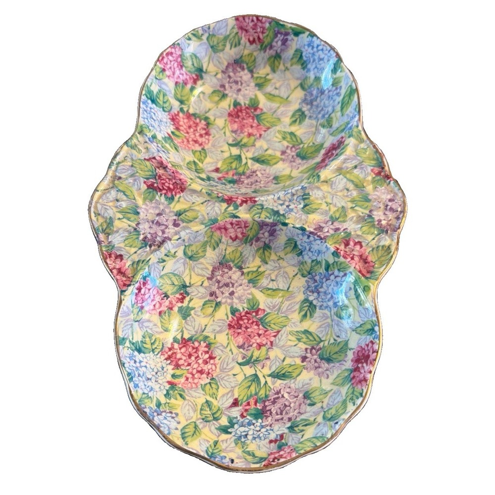 Rare Vintage Ceramic HYDRANGEA  CHINZ 2-part Relish Dish James Kent England